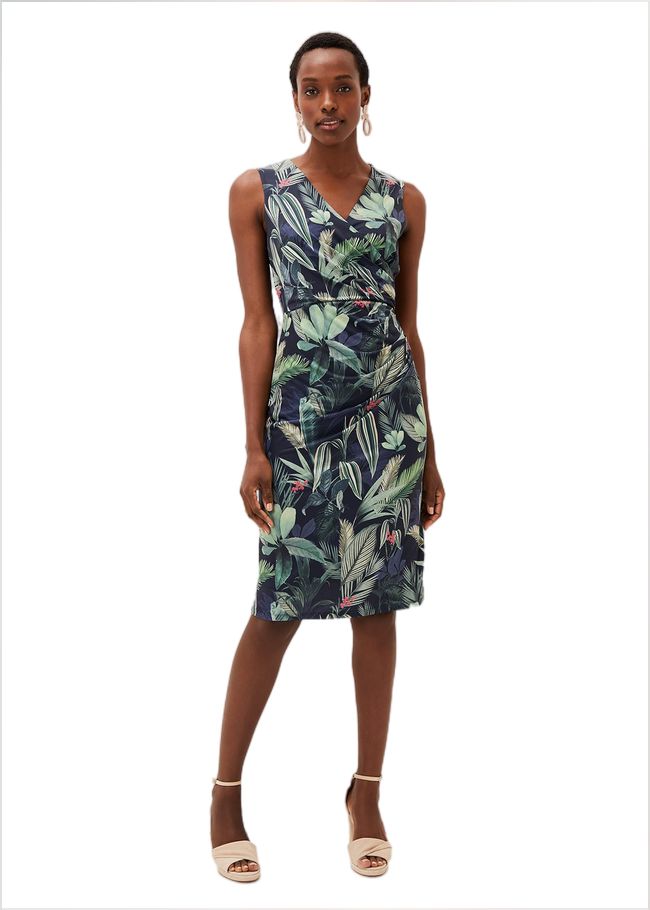  Maya Jersey Palm Print Midi Dress Navy 220855351