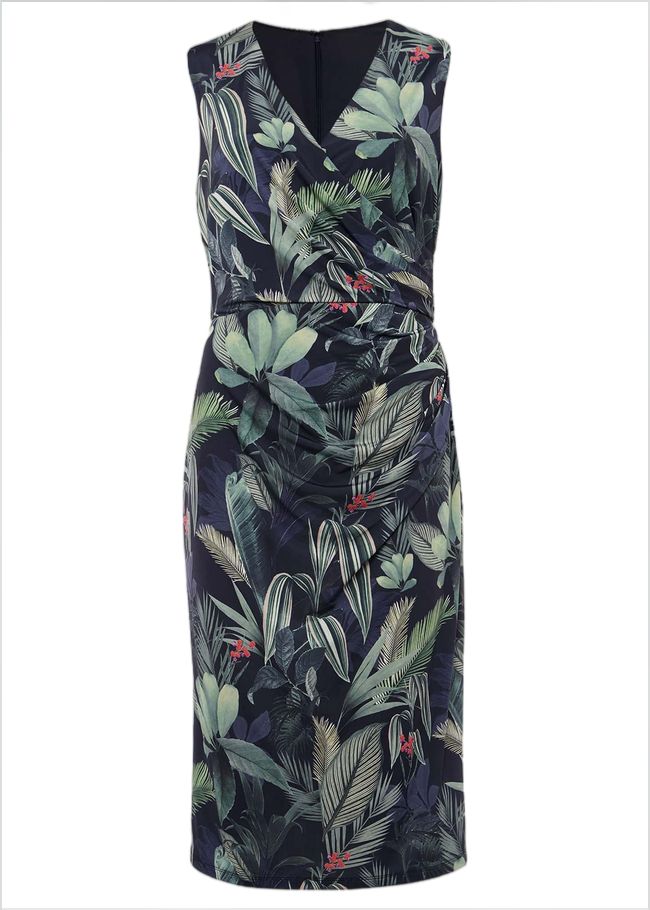  Maya Jersey Palm Print Midi Dress Navy 220855351