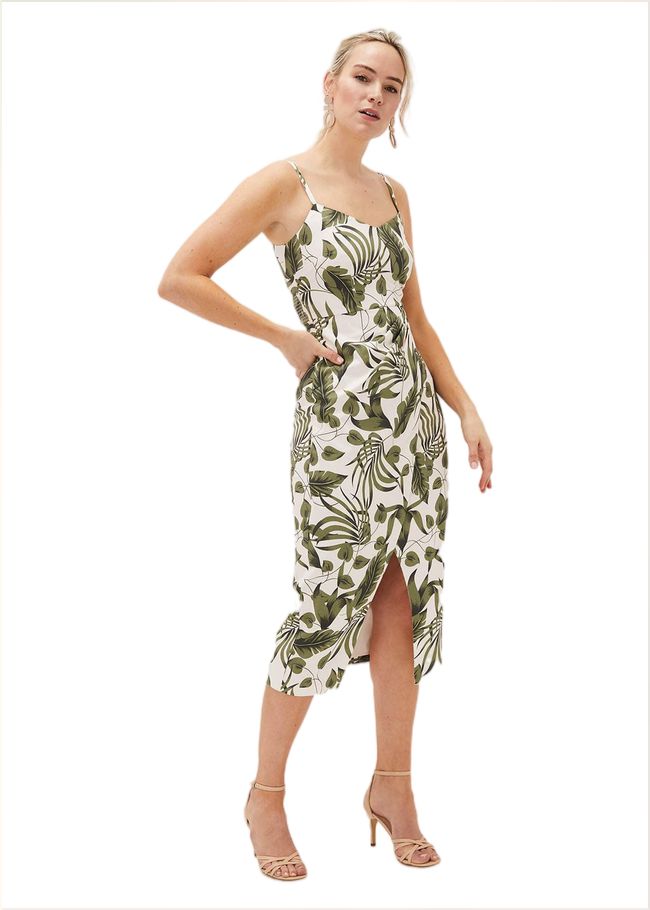  Yolanta Cotton Palm Print Midi Dress Ivory/Multi 220857931