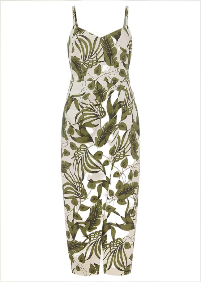  Yolanta Cotton Palm Print Midi Dress Ivory/Multi 220857931