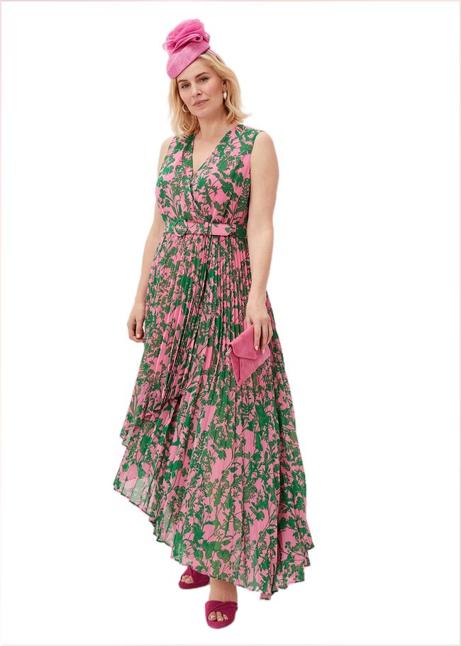  Brianna Pleated Print Dress Pink/Green 220858344