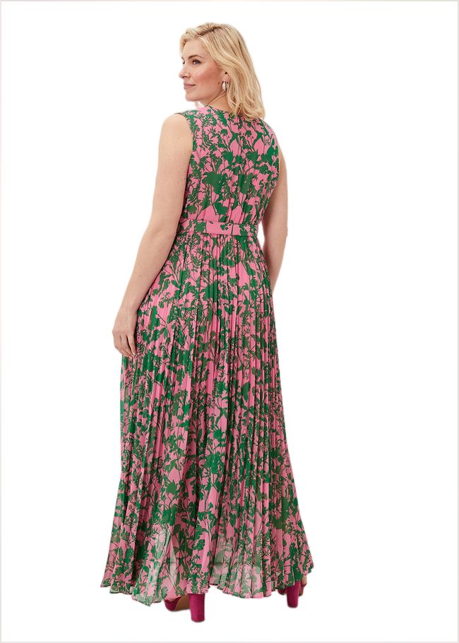  Brianna Pleated Print Dress Pink/Green 220858344