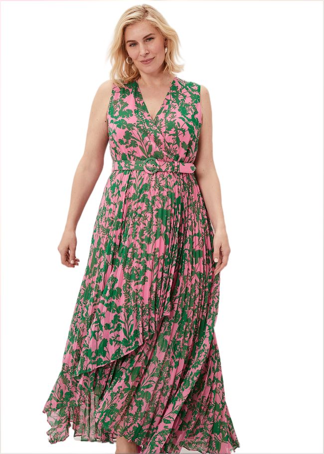  Brianna Pleated Print Dress Pink/Green 220858344