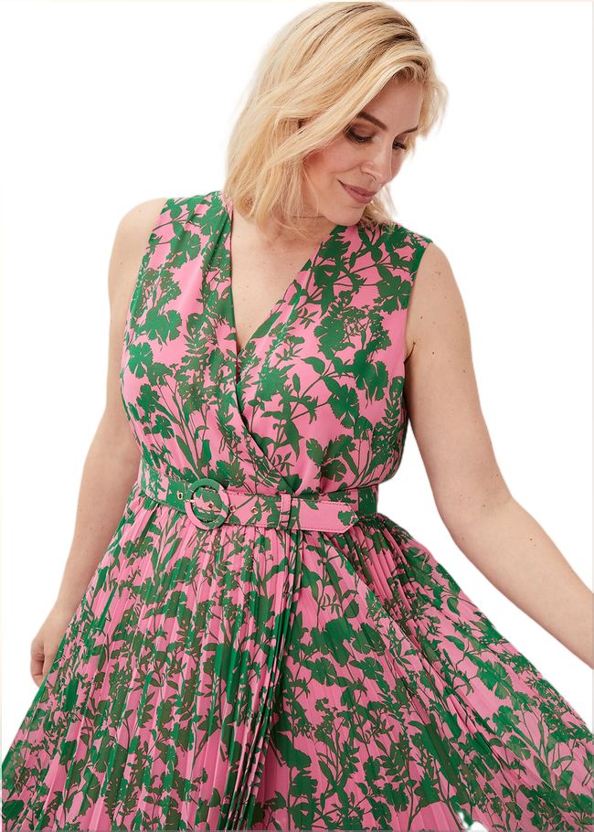  Brianna Pleated Print Dress Pink/Green 220858344