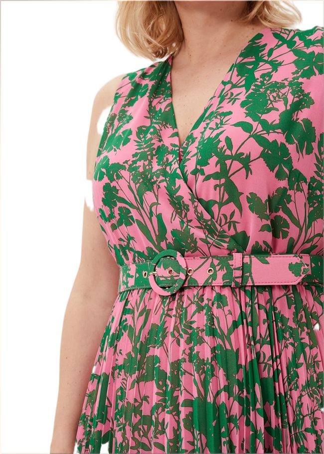  Brianna Pleated Print Dress Pink/Green 220858344