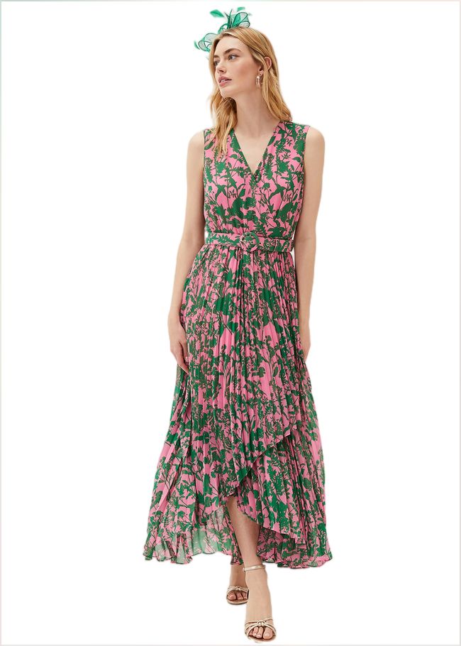  Brianna Pleated Print Dress Pink/Green 220858344