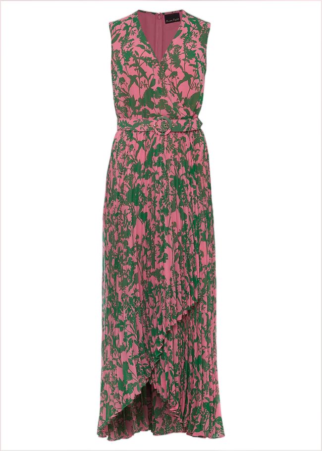  Brianna Pleated Print Dress Pink/Green 220858344