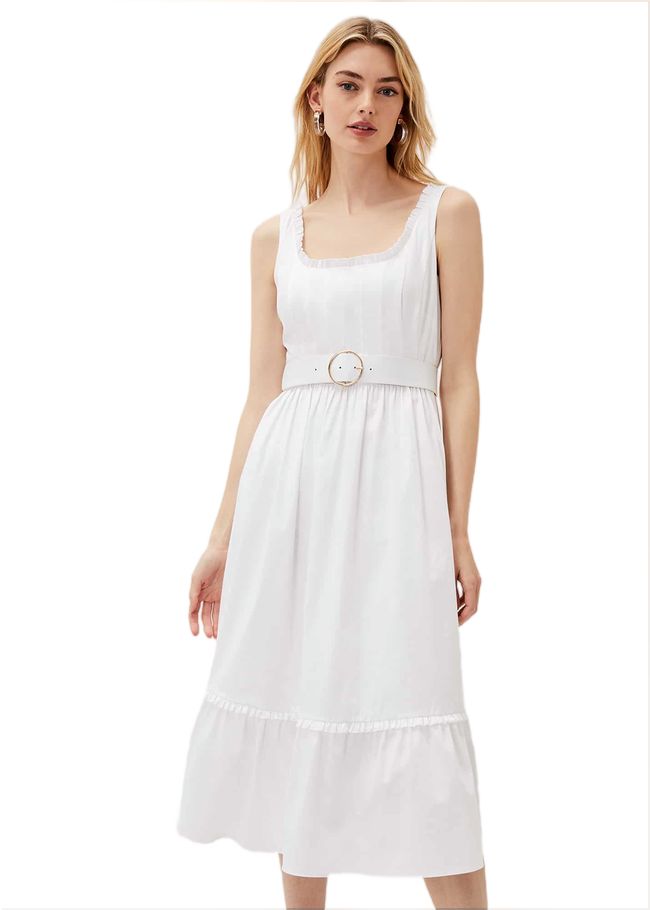  Tanya Cotton Belted Midaxi Dress White 220860055