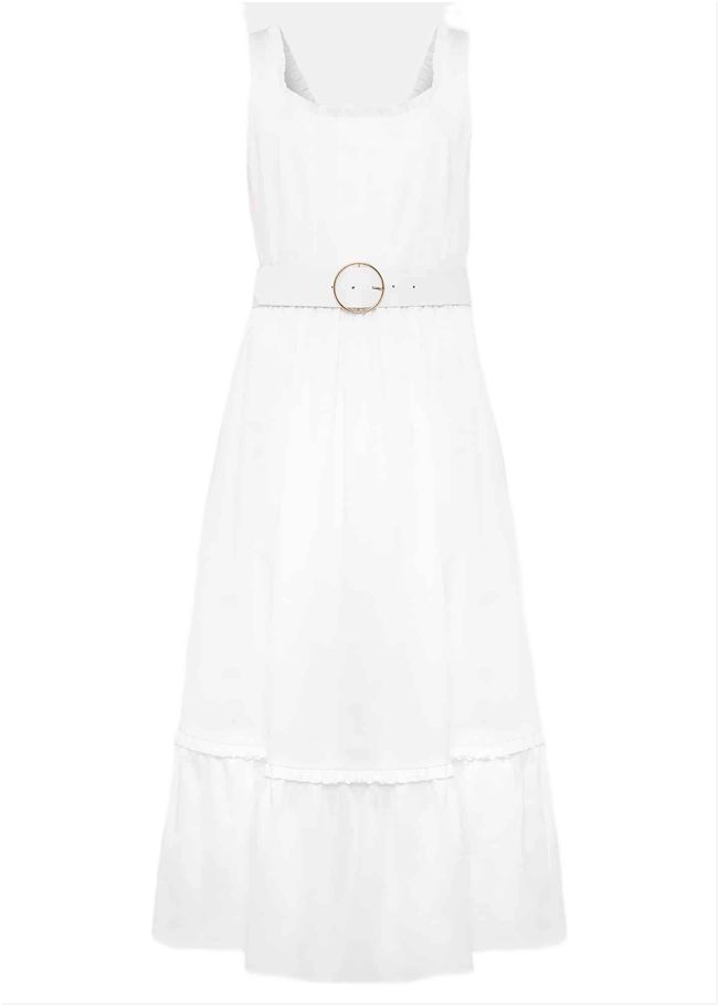  Tanya Cotton Belted Midaxi Dress White 220860055