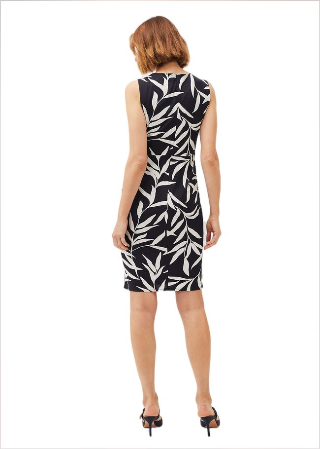  Amber Leaf Print Fitted Jersey Dress Navy/Ivory 220871287