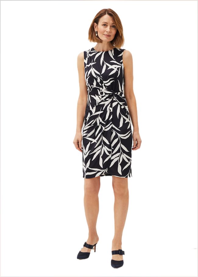  Amber Leaf Print Fitted Jersey Dress Navy/Ivory 220871287