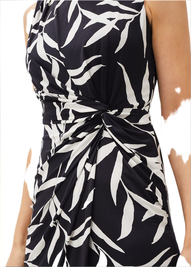  Amber Leaf Print Fitted Jersey Dress Navy/Ivory 220871287