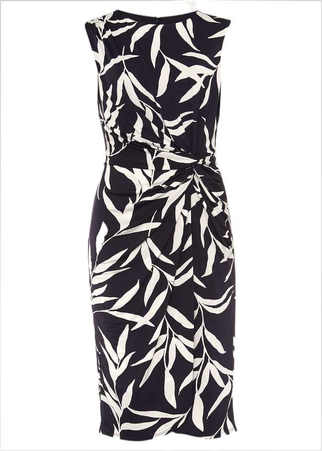  Amber Leaf Print Fitted Jersey Dress Navy/Ivory 220871287