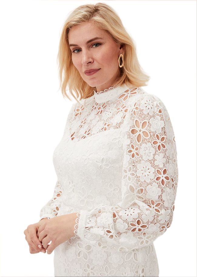  Doris Guipure Lace Highneck Dress Ivory 220882106