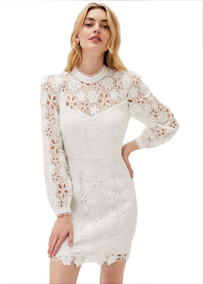  Doris Guipure Lace Highneck Dress Ivory 220882106