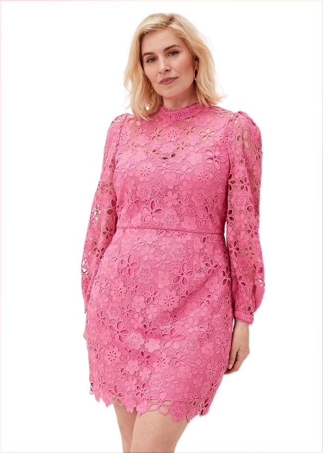  Doris Guipure Lace Highneck Dress Candy Pink 220883014