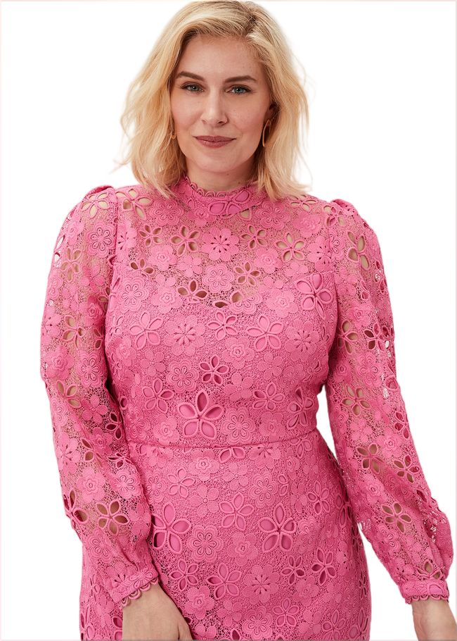  Doris Guipure Lace Highneck Dress Candy Pink 220883014