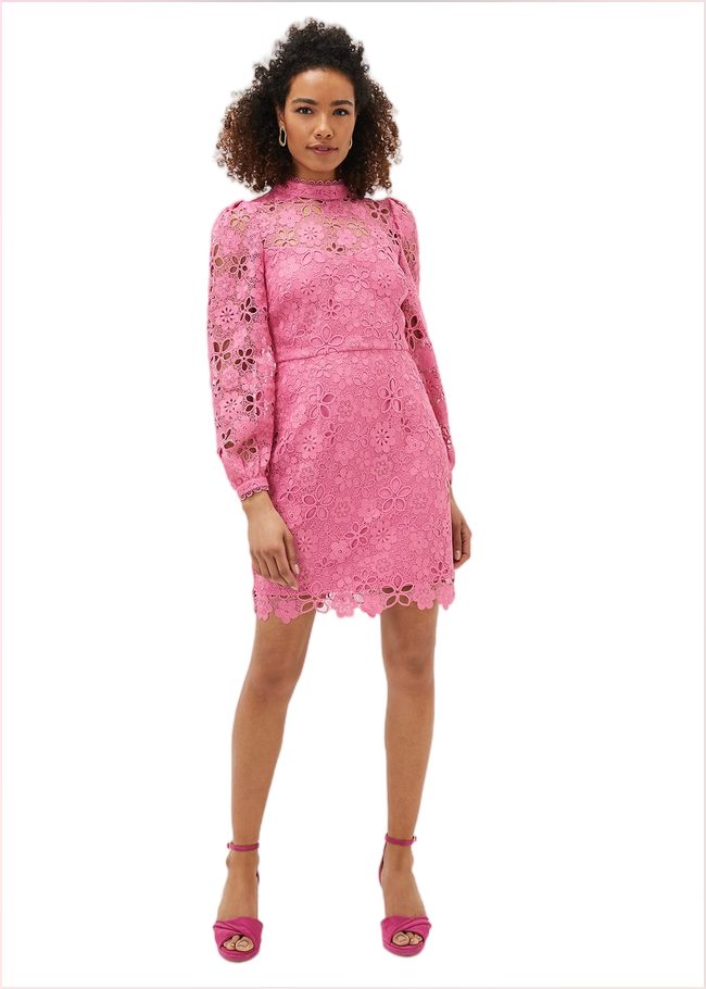  Doris Guipure Lace Highneck Dress Candy Pink 220883014