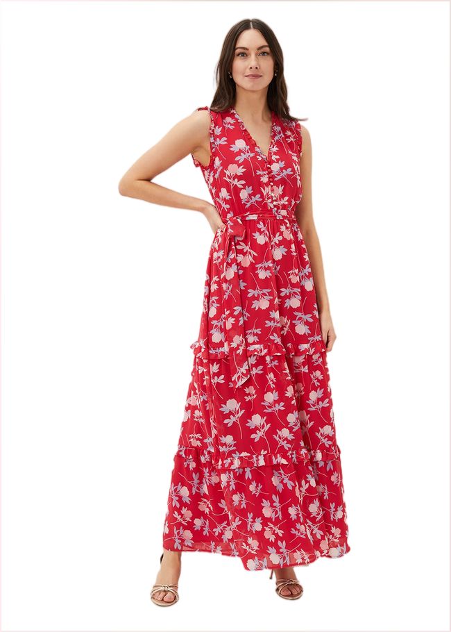  Antonella Floral Tiered Maxi Dress Lipstick/Pale Blue 220884963