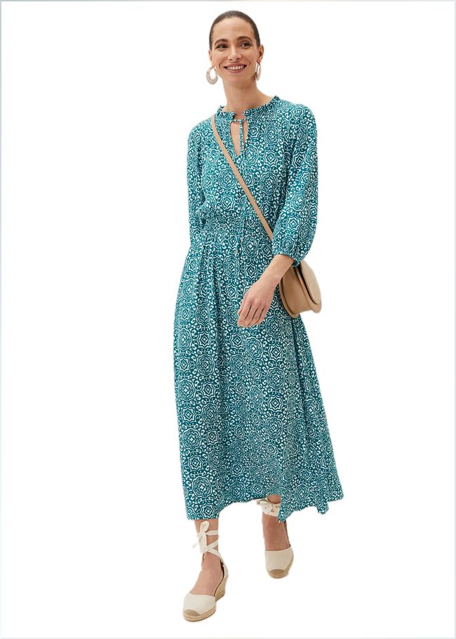  Phillipa Tile Print Midaxi Dress Teal/Ivory 220885149