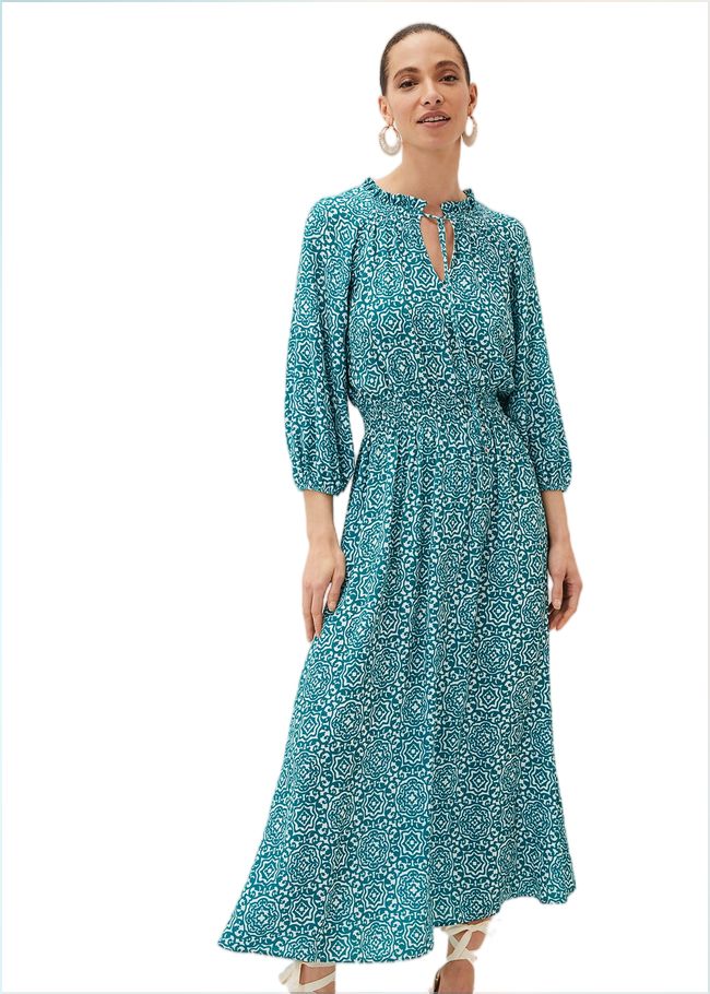  Phillipa Tile Print Midaxi Dress Teal/Ivory 220885149