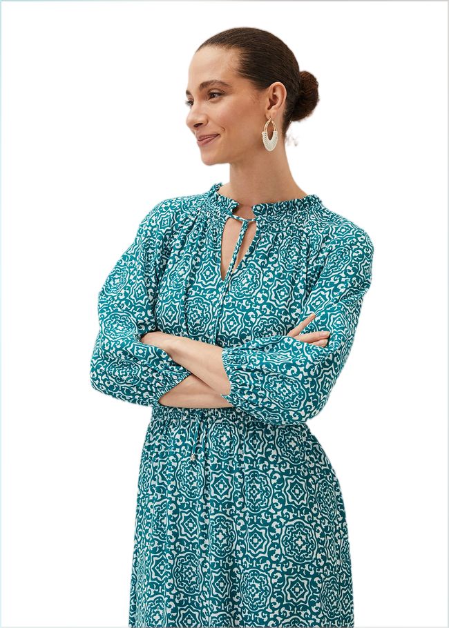  Phillipa Tile Print Midaxi Dress Teal/Ivory 220885149