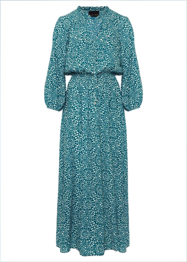  Phillipa Tile Print Midaxi Dress Teal/Ivory 220885149