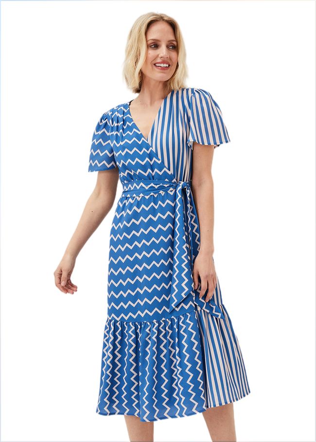  Shelby Zig Zag Midi Dress Blue/Cream 220888204