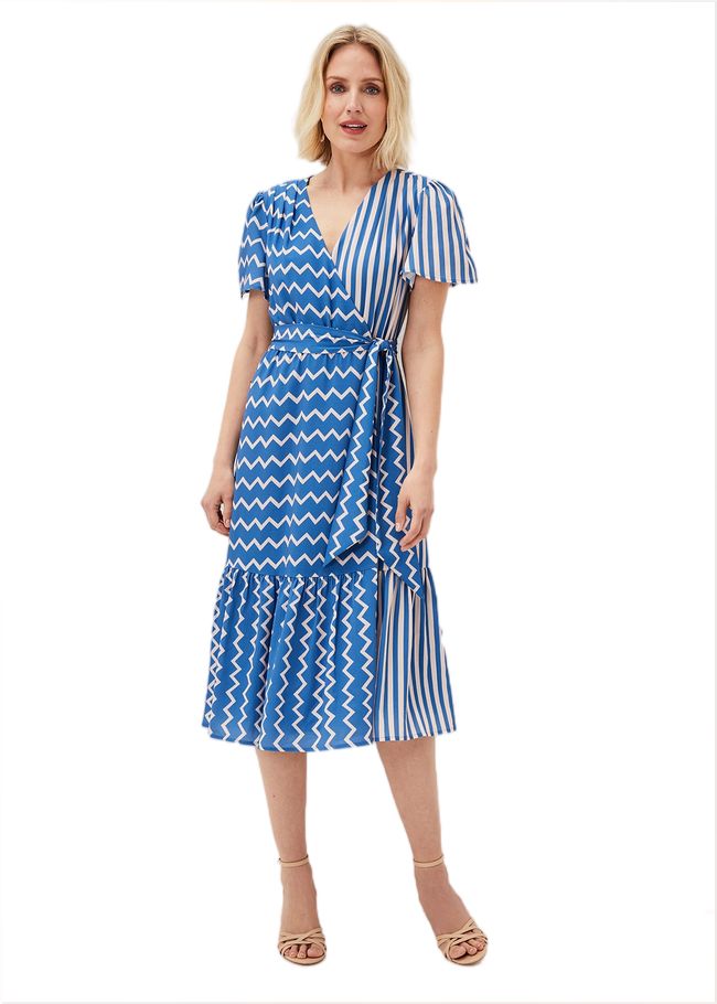  Shelby Zig Zag Midi Dress Blue/Cream 220888204