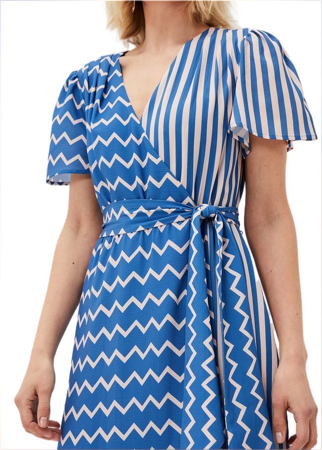  Shelby Zig Zag Midi Dress Blue/Cream 220888204