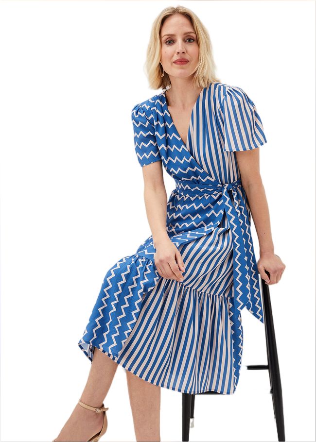  Shelby Zig Zag Midi Dress Blue/Cream 220888204