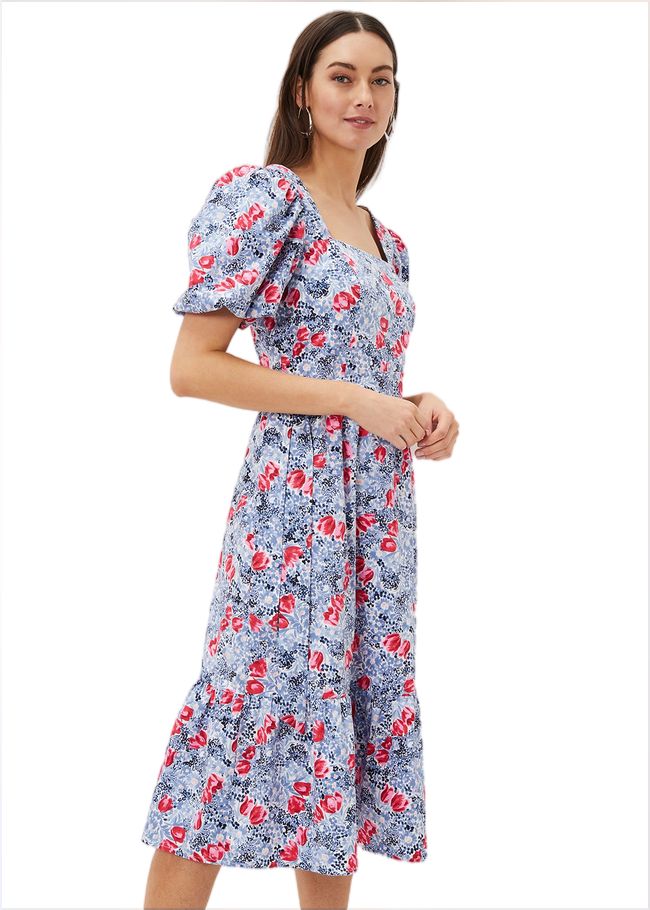  Abbiana Cotton Floral Midi Dress Multi-Coloured 220894000