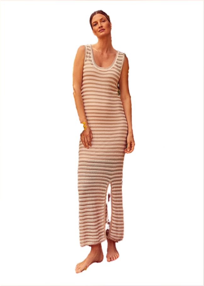  Kimmy Crochet Stripe Maxi Dress Stone/Ivory 220900365