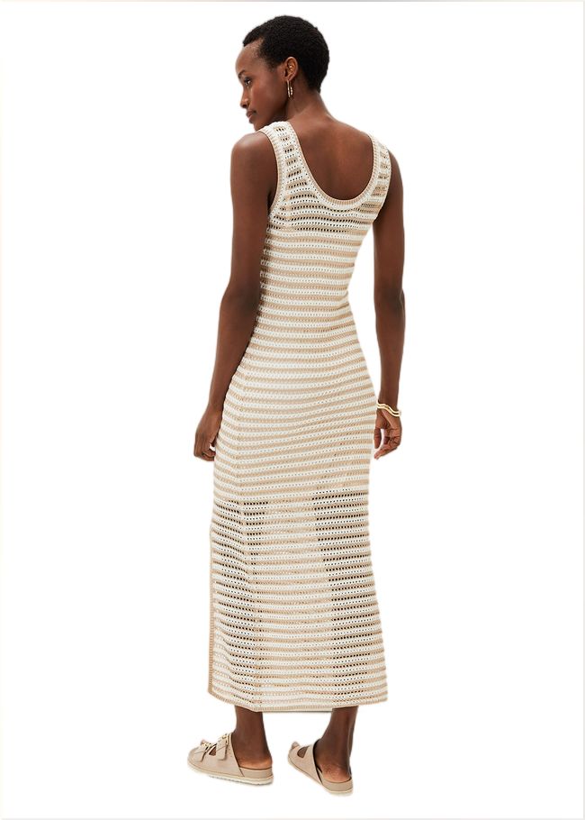  Kimmy Crochet Stripe Maxi Dress Stone/Ivory 220900365