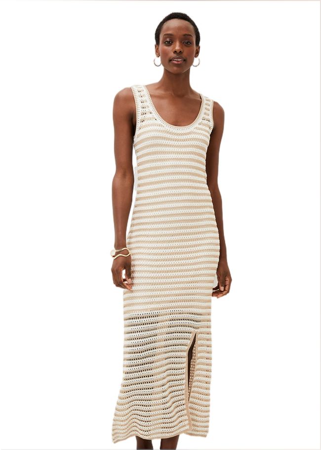  Kimmy Crochet Stripe Maxi Dress Stone/Ivory 220900365