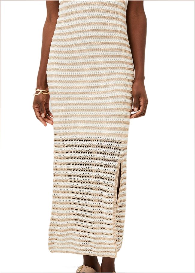  Kimmy Crochet Stripe Maxi Dress Stone/Ivory 220900365