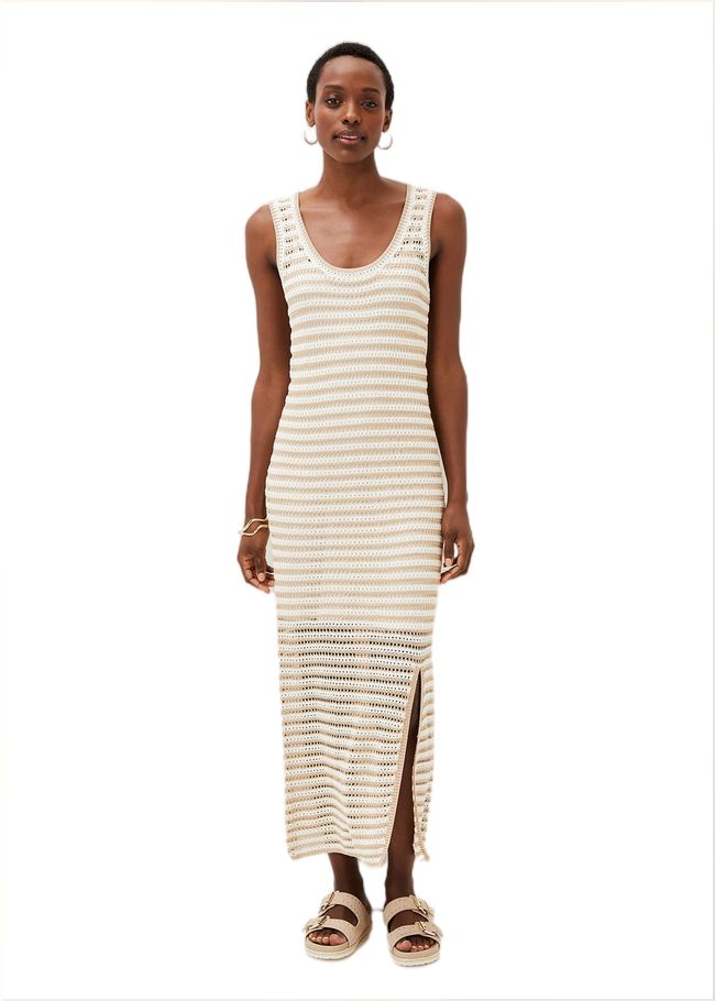  Kimmy Crochet Stripe Maxi Dress Stone/Ivory 220900365