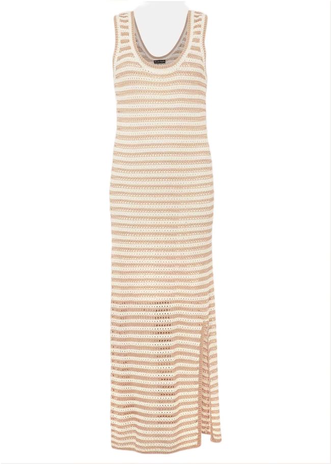  Kimmy Crochet Stripe Maxi Dress Stone/Ivory 220900365