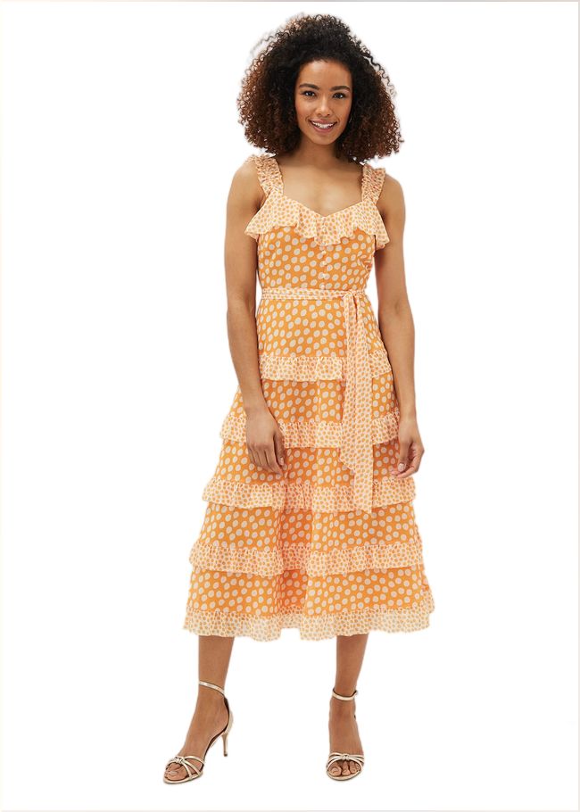  Madaline Spot Ruffle Dress Orange/Cream 220906579