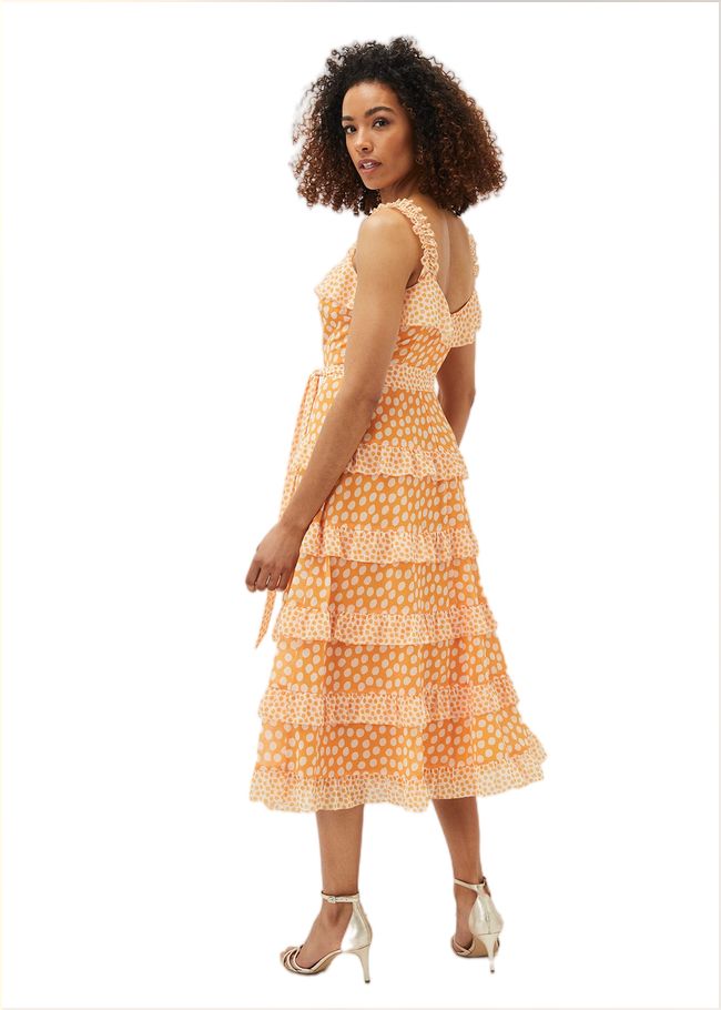  Madaline Spot Ruffle Dress Orange/Cream 220906579