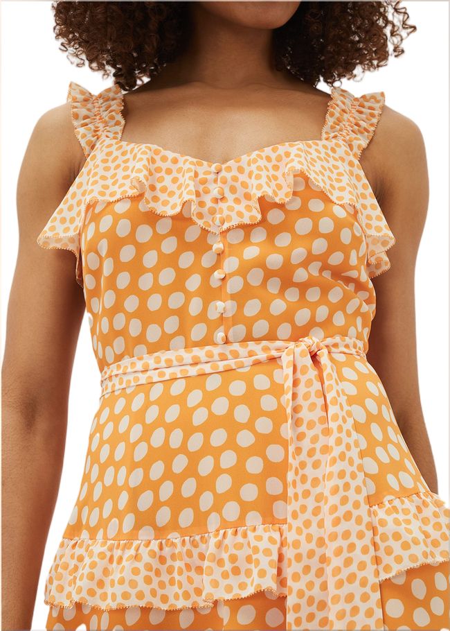  Madaline Spot Ruffle Dress Orange/Cream 220906579