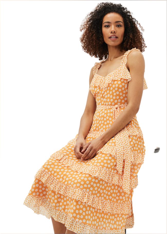  Madaline Spot Ruffle Dress Orange/Cream 220906579