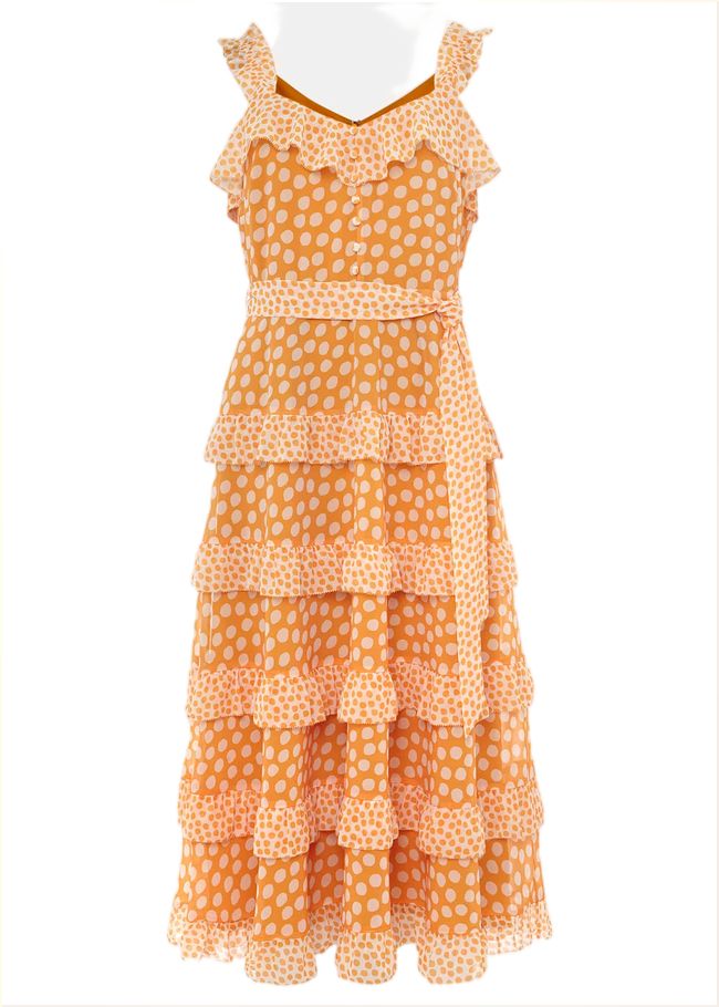  Madaline Spot Ruffle Dress Orange/Cream 220906579