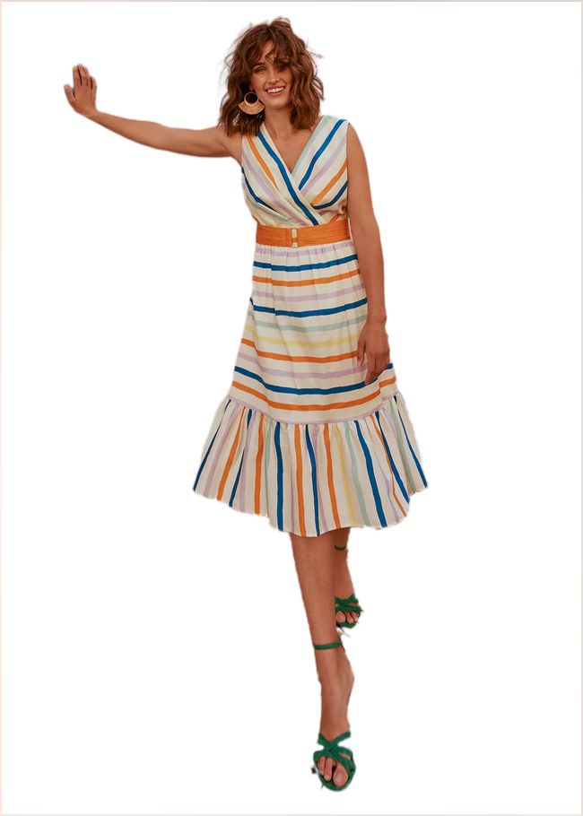  Riley Cotton Striped Midi Dress Multi-Coloured 220910000