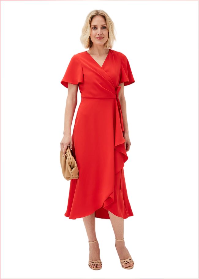  Julissa Ruffle Wrap Midi Dress Fire 220918240