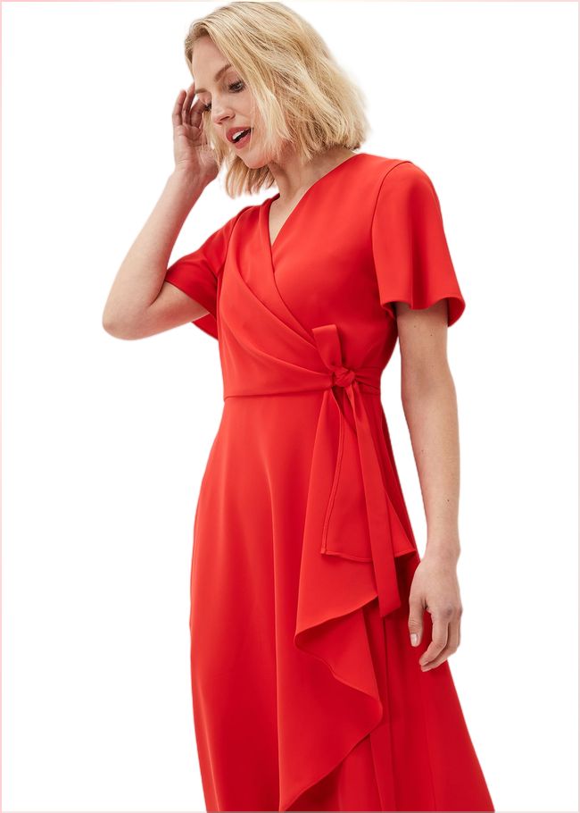  Julissa Ruffle Wrap Midi Dress Fire 220918240