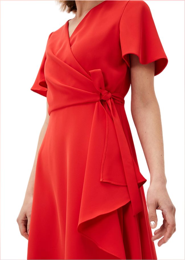  Julissa Ruffle Wrap Midi Dress Fire 220918240