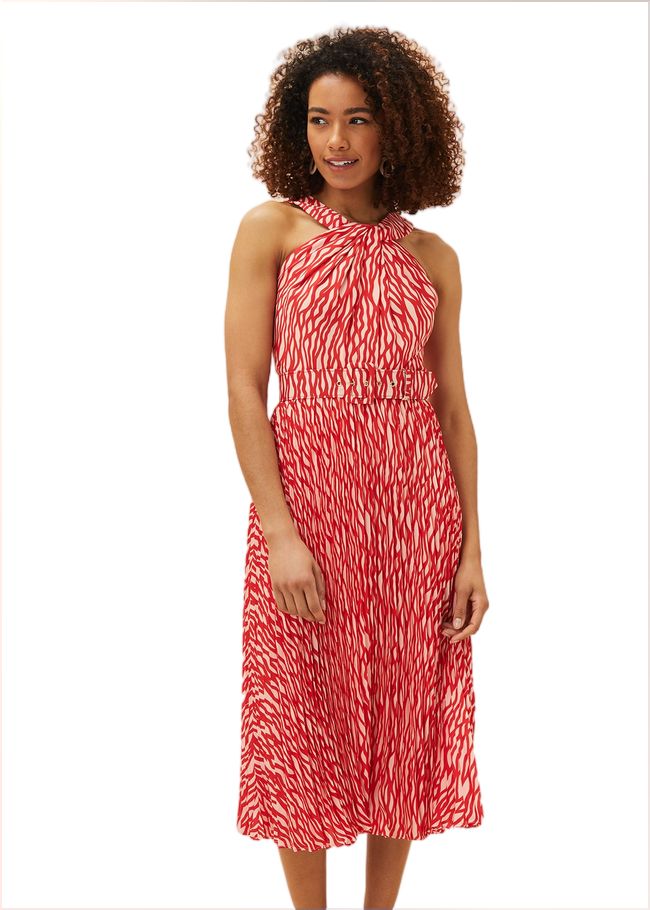  Yas Abstract Print Halterneck Dress Red/Nude 220920664