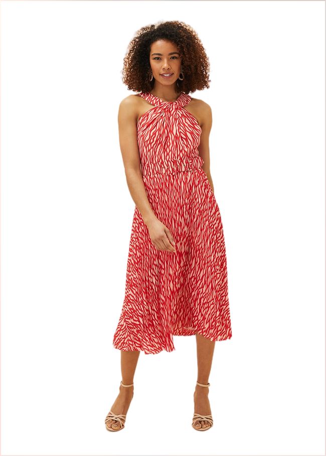  Yas Abstract Print Halterneck Dress Red/Nude 220920664