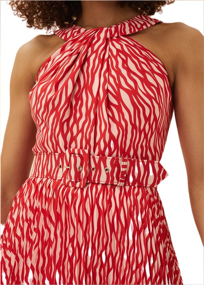  Yas Abstract Print Halterneck Dress Red/Nude 220920664